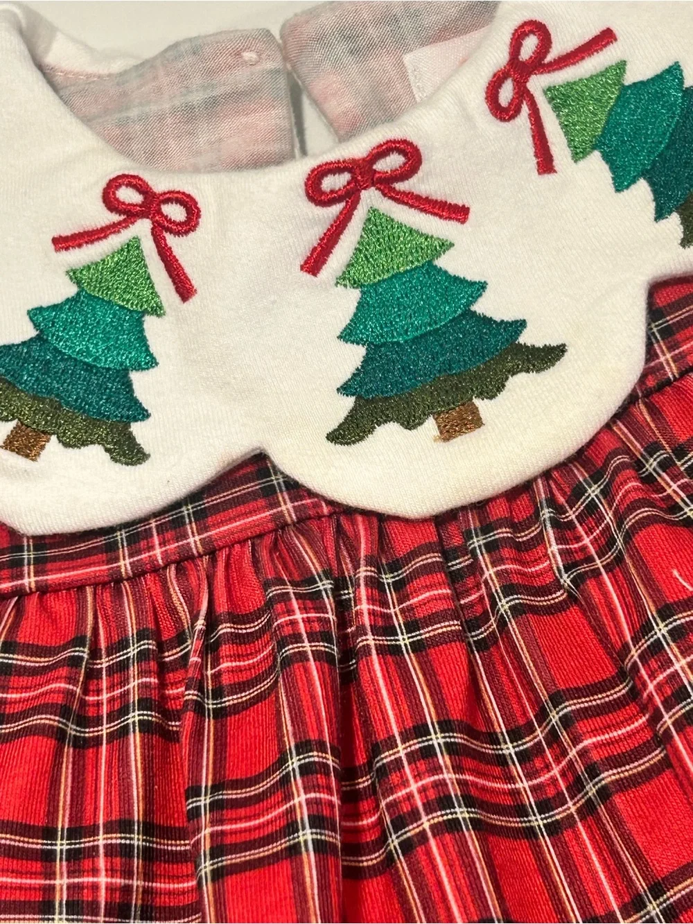 Miss Sew It All Baby Girl 3-6M Christmas Plaid Bloomer Set Embroidered Collar